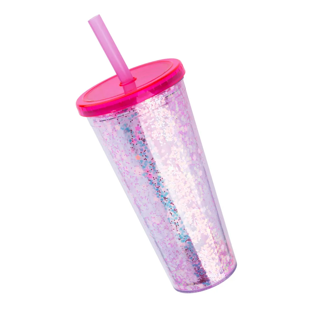 Double Wall Custom Glitter 32oz Plastic Drinking Cup With Lid And Straw