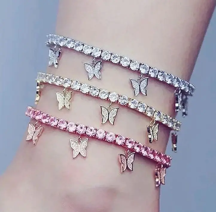 

Best selling creative rhinestone small butterfly anklet simple claw chain tassel fashion jewelry