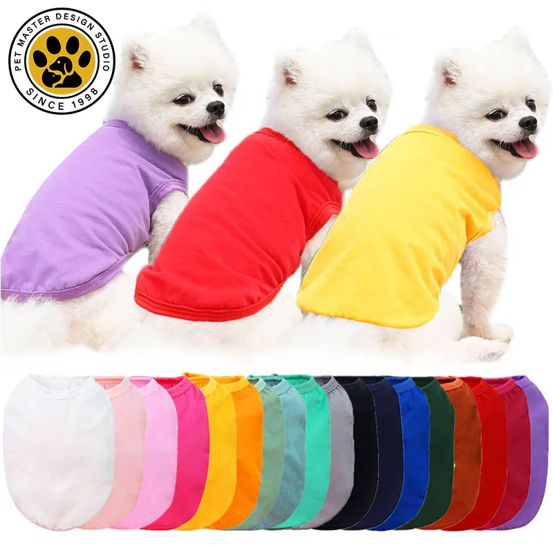 

Pet Master Wholesale Summer Cheap Cotton Plain Color Pet Clothes Diy Printing Blank Dog T Shirt Plain Dog Clothes, As shown