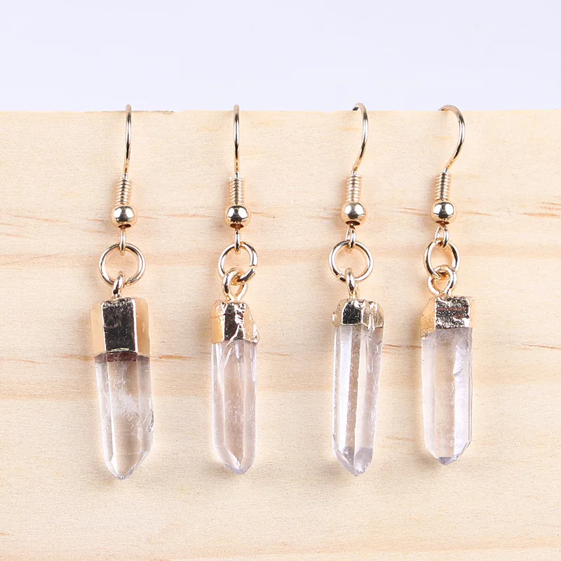 

Natural Clear Quartz Gemstone Drop Earrings for Women Dangle Hook Earrings