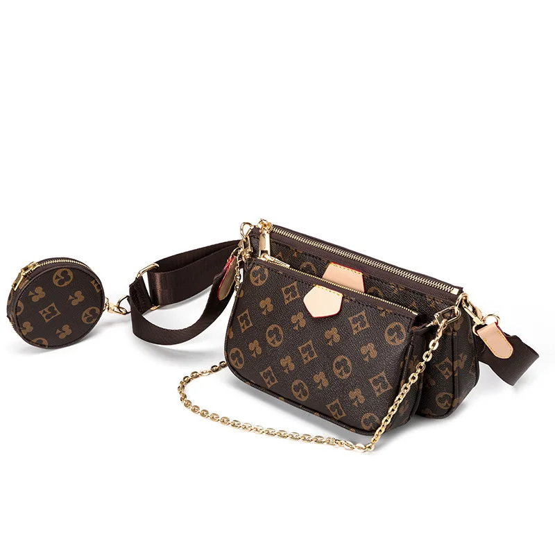 

2021 Latest 3 In 1 Ladies Chain Messenger Handbag Portable Leather Shoulder Bag Women Crossbody Handbags Sets, 2 color