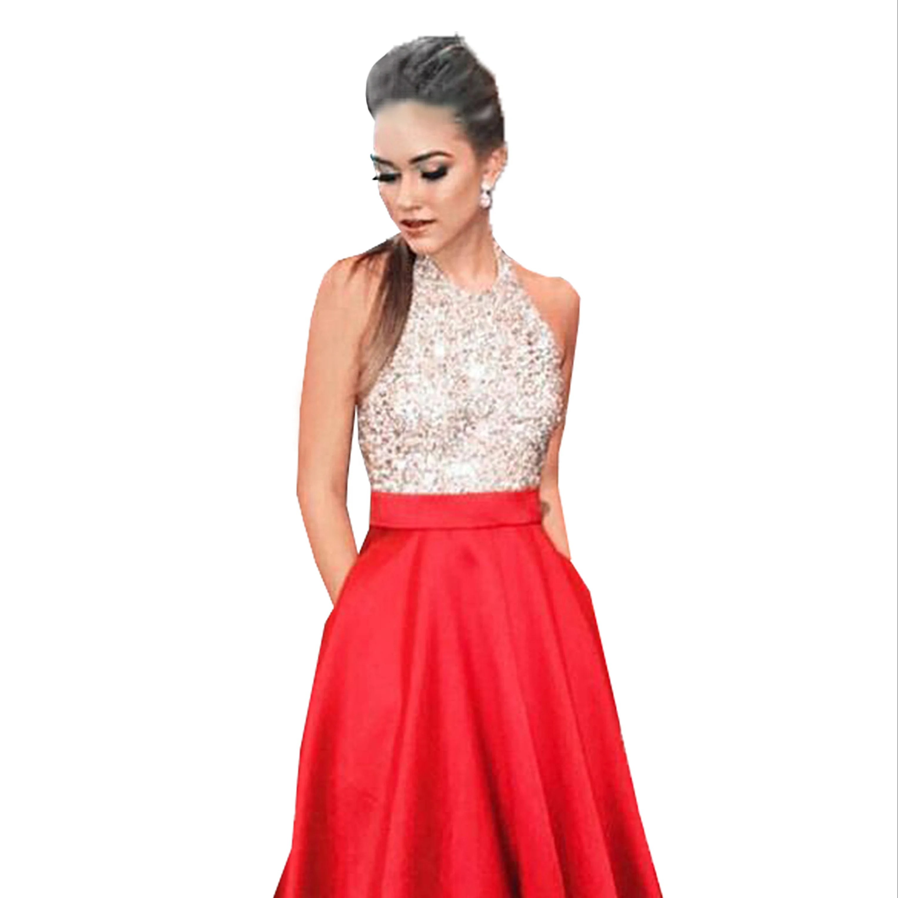 

Sexy Sleeveless Evening Dress Neckline Sequin Dress Evening / Formal Dresses Party Women Maxi Standard Chiffon Nonwoven A-line