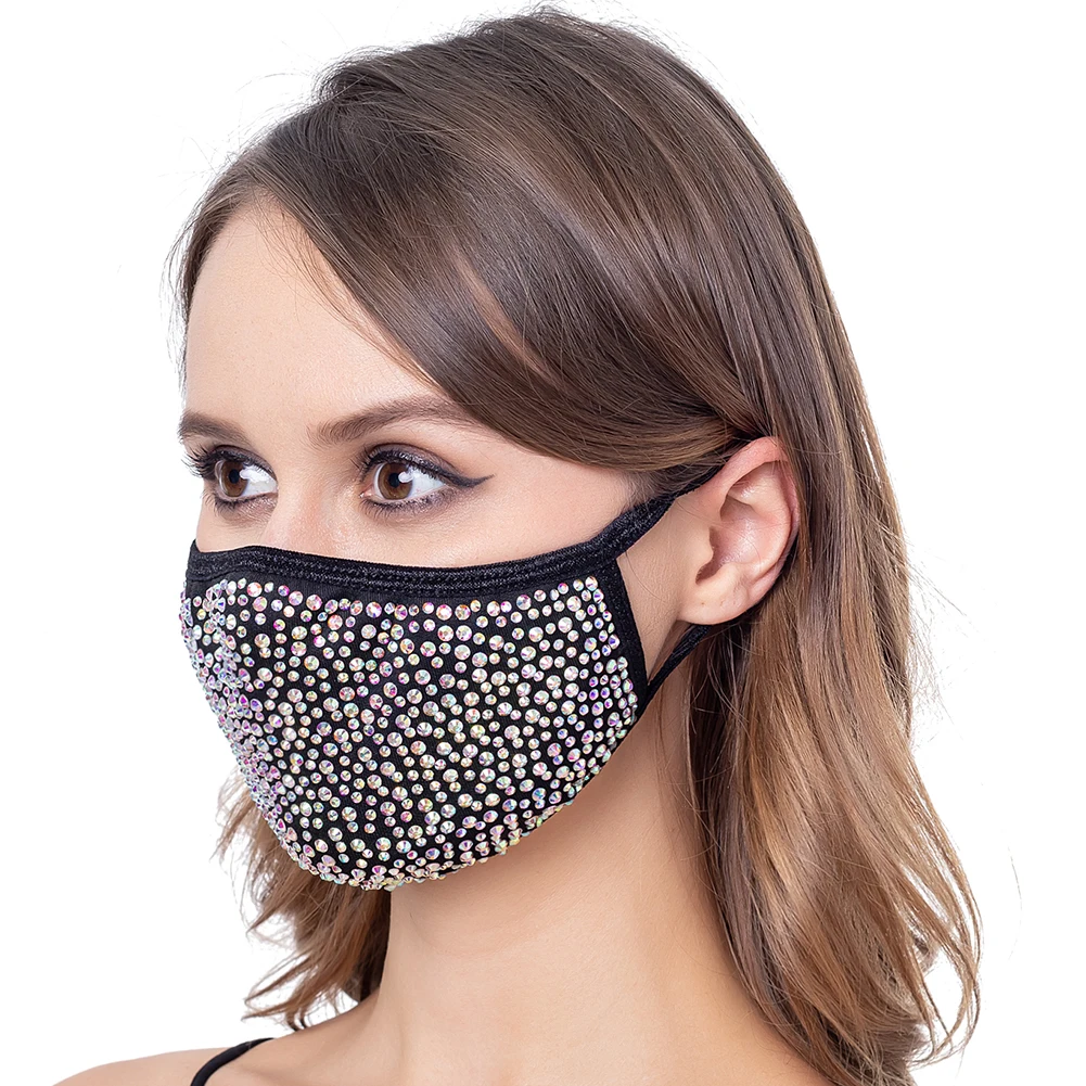 

2022 Stylish fashion Bling crystal facemask rhinestone face mask Colorful Sequin Breathing Party Popular Face Mask