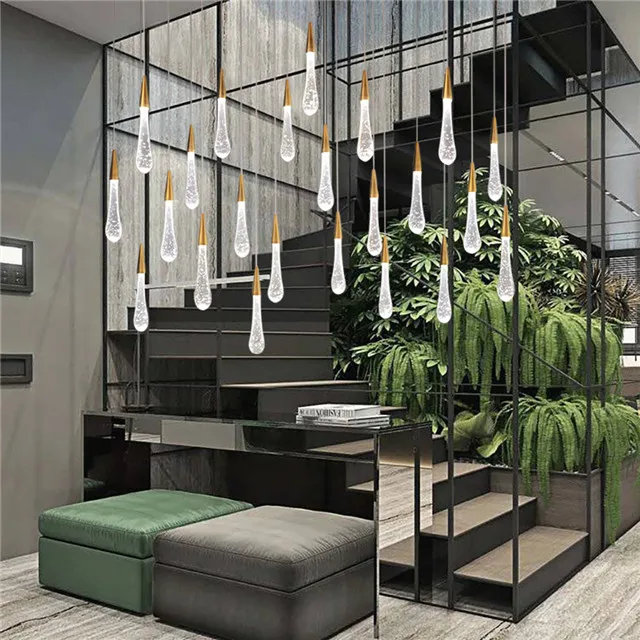 Staircase long water drop kitchen island restaurant luxury crystal pendant light fixtures