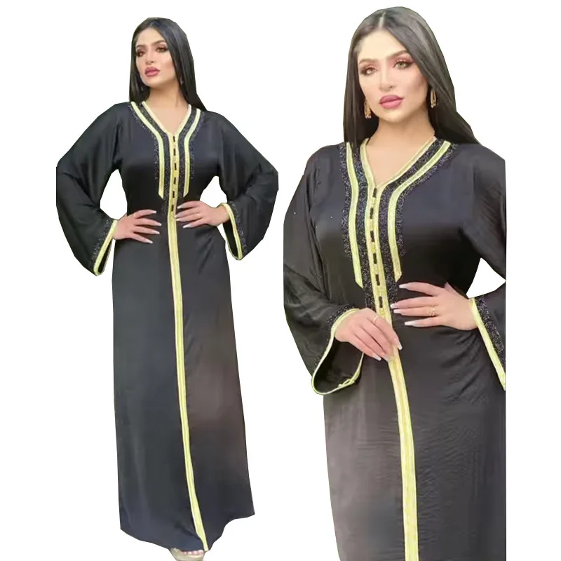 

Middle East women's dress hot diamond ribbon lace Dubai abaya temperament slim robe skirt