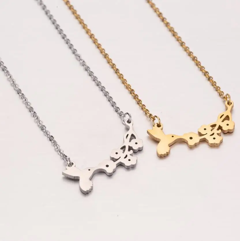 

Simple Flower And Bird Stainless Steel Necklace Small Fresh Spring Stainless Steel Pendant Necklace, Picture