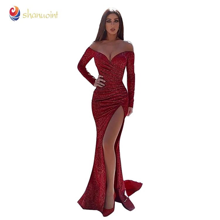 

Chinese shanuoint brand red strapless beautiful sequin dresses bridesmaid dress with beads full party elegance skirt