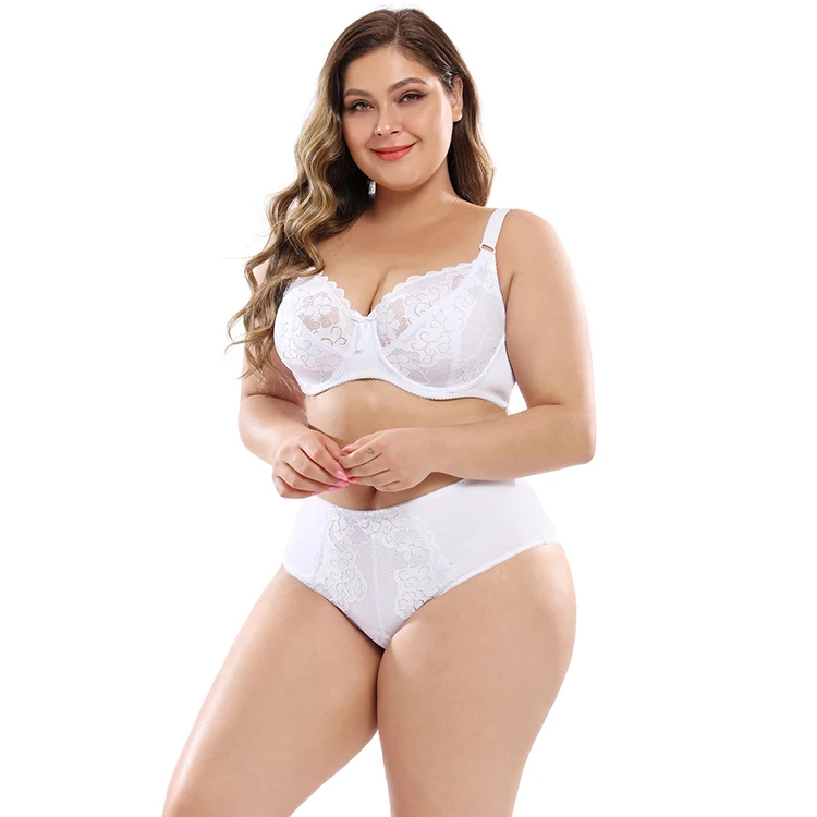 

In stock Wholesale classic thin plus size underwear set sexy lace transparent bra and briefs