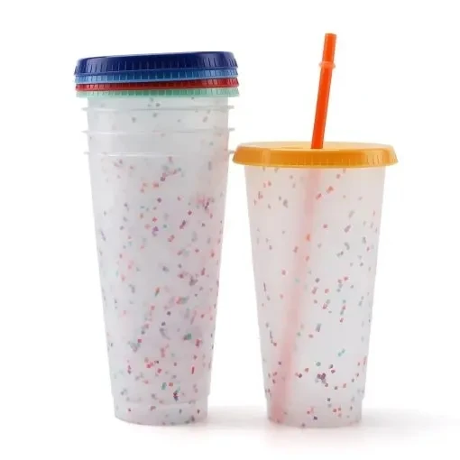

Confetti Color Changing Cup 16oz 24oz Reusable Plastic With Lid Confetti Cold Cup Color Changing Confetti Cups