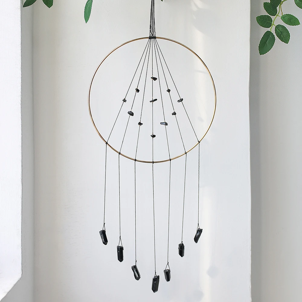 

Artilady Interior Home Living Room Nursery Decor Metal Crafts Crystal Healing Stone Raw Quartz Wind Chime Sun Dream Catcher, Beige