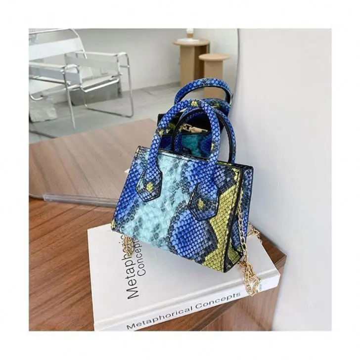 

Serpentine Shoulder Tote Bag Fashion Top-Handle Crossbody Bag Women Contrast Color Small Snake Print Square Handbag Mini Purse, Black or customized
