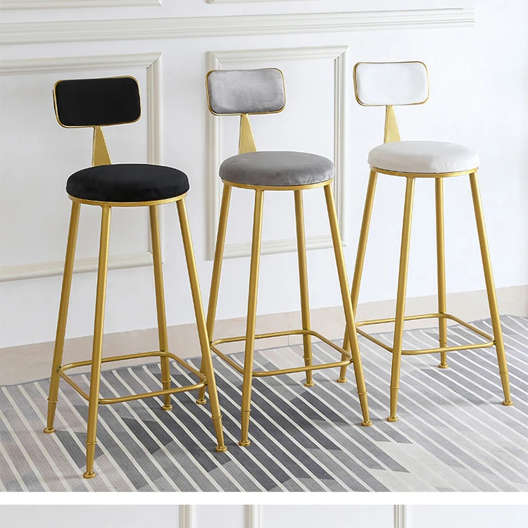 Hot sale Nordic Tall Cheap Counter Furniture Gold Metal Velvet Back Luxury Kitchen Modern High Stool Bar Chairs For Bar Table