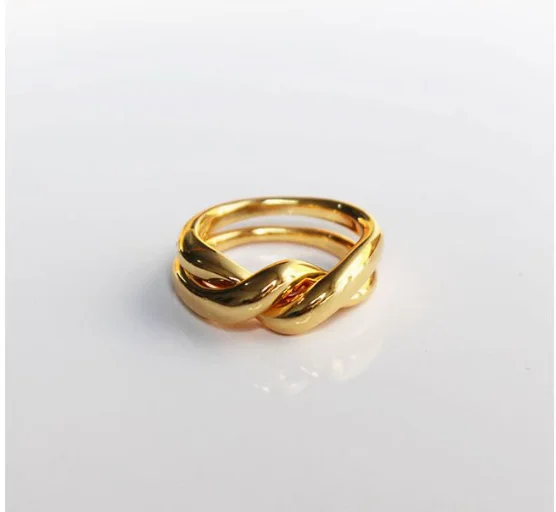 

18K real gold double ring combination knot wave irregular fashionable ring