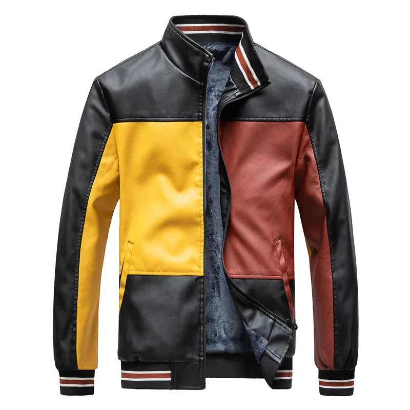 

Winter Fashion Cool Motorcycle Clothing Baseball Uniform Plush Leather Jacket For Men, 2 colors