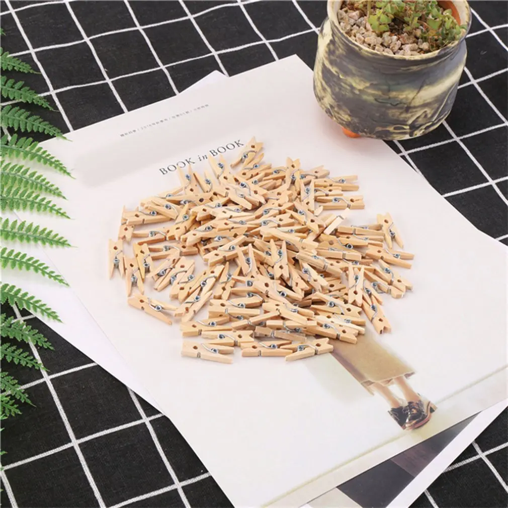 

100 Pcs Small Wooden Clips Diy Photo Clips Snack Clips 3 Hardwood Clothespins, As photo