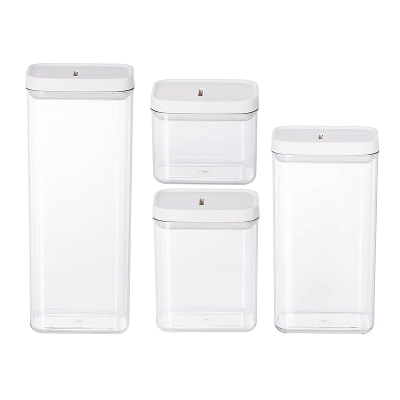 

New Food Storage Container Transparent Storage Box With Lid Plastic Kitchen Household Keep Fresh Multigrain Cereal Sealed Can, White