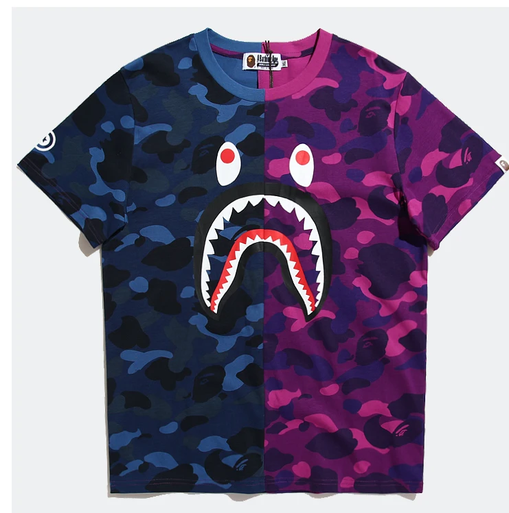 

New Design men round Neck Bape T Shirt Print Slogan Graphic Luminous Camo Monkey Head Branded Drop Shoulder cheap Tee