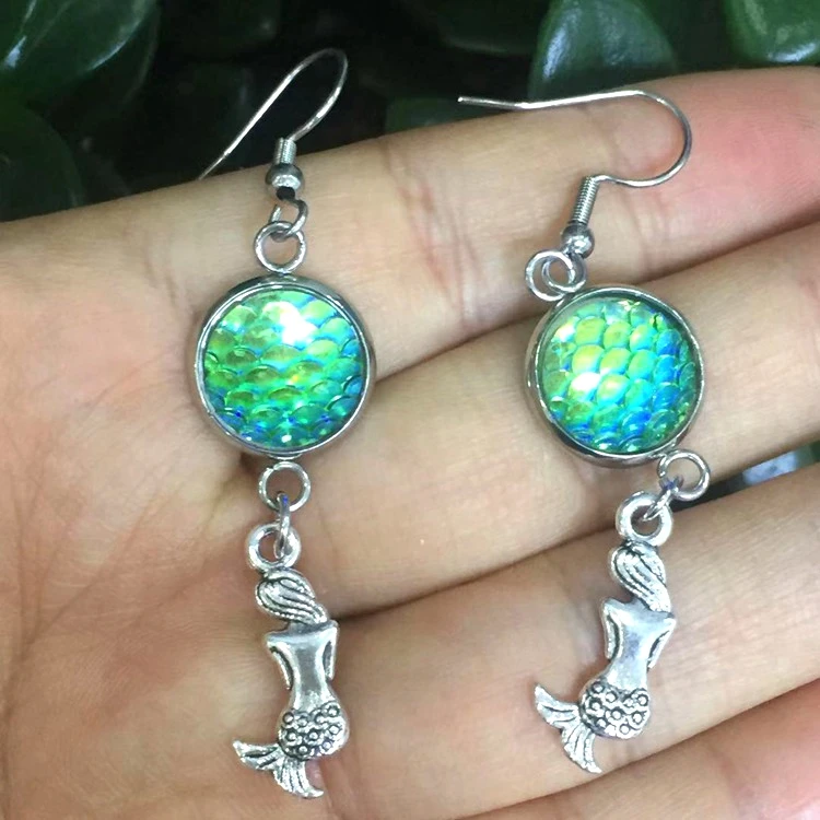 

Jialin jewelry ins hot stainless steel Lovely Tiny Mermaid Scales Tail Drop Earrings for girl