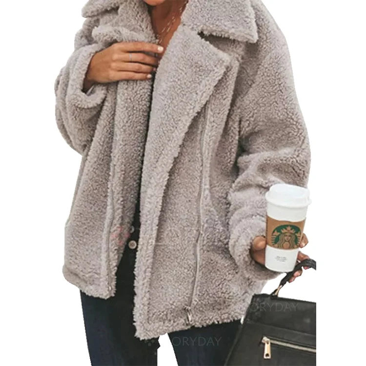 

High Quality Solid Color Long Sleeve Lapel Women Coat Winter Clothing