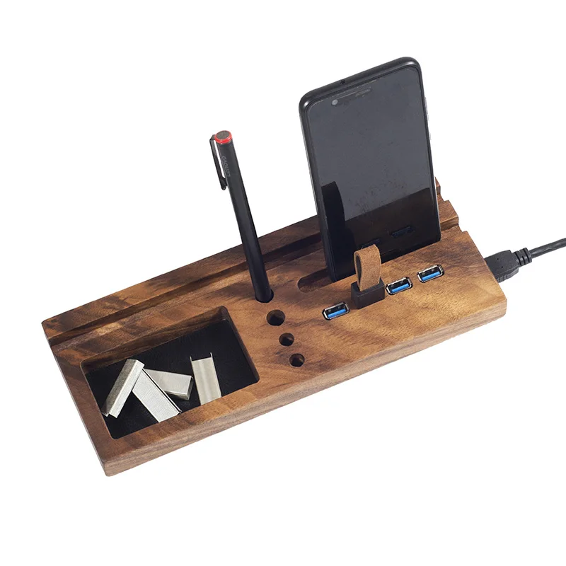 
New design black walnut desktop organizer with USB 