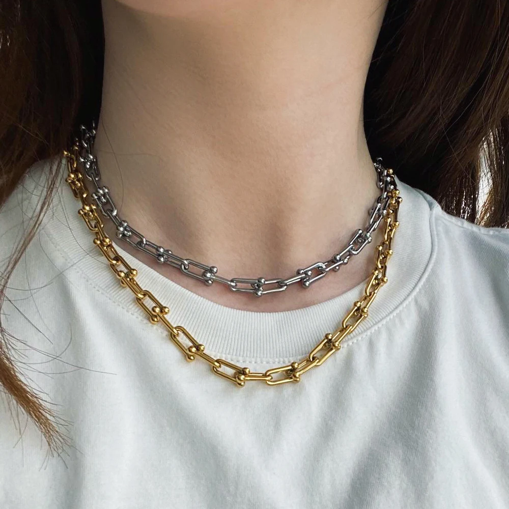 

Minimalist 18K Gold U link Ball Chunky Statement Chain Necklace Chain Choker Necklace Everyday Necklace Jewelry