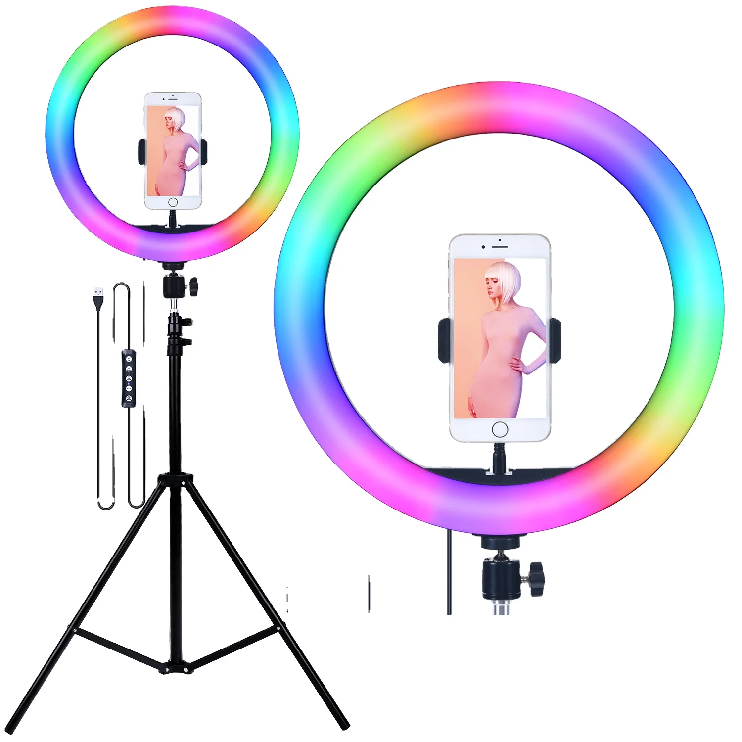 

FOSOTO 13 inch RGB Led ring light With Tripod Stand And phone holder Selfie Ring lamp for youtube video makeup live streaming, Black