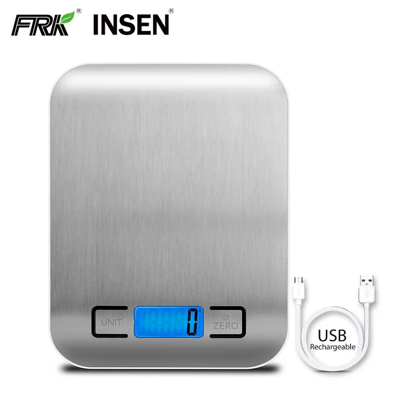 

USB Rechargeable 200Mah Battery 5Kg Stainless Steel Platform Digital Kitchen Scale Multifunction Food Scale, Customized color