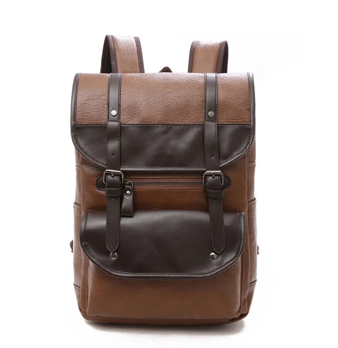 

Vintage PU Leather Backpack for Travel Rucksack College School Book Bag, Dark brown, black, brown