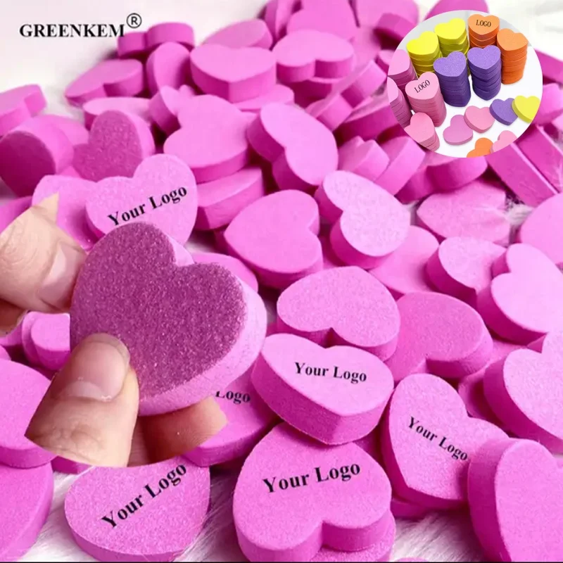 

GREENKEM 50Pcs New Heart Shape Pink Black Color Mini Nail Files With Customized Logo Double Side Nail File And Buffer