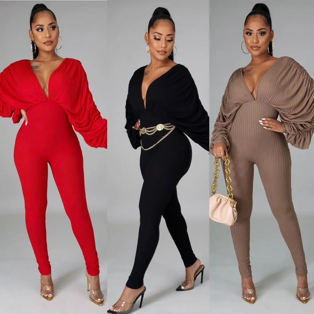 

Ladies Casual bat sleeve Black 2020 New Arrival One Piece Women Long Sleeve Simple Jumpsuits And Rompers, Picture color
