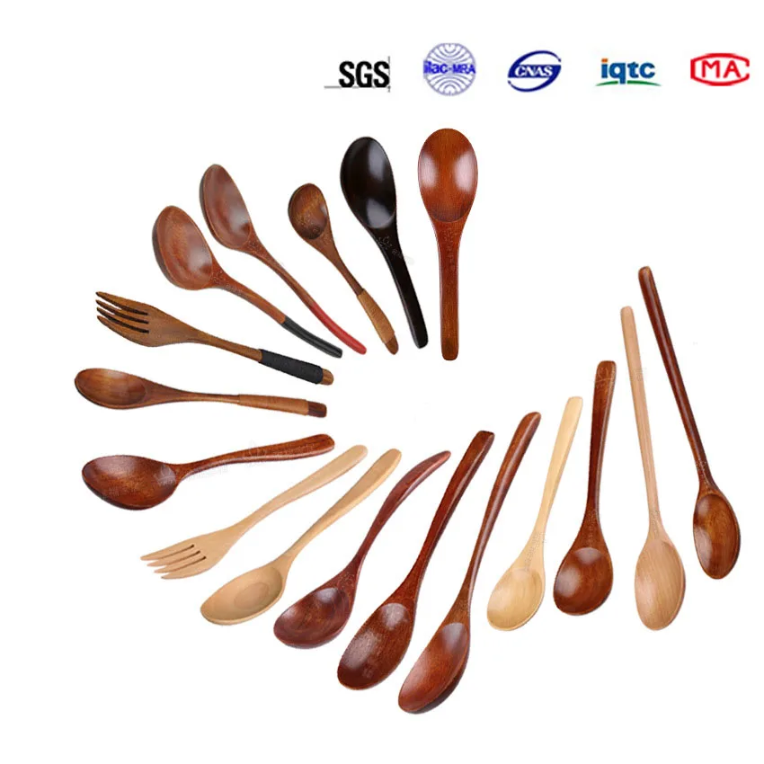 

2021 Wholesale Japanese and Korean Style Long Handle Wooden Soup Spoon and Fork Custom Logo, Natural
