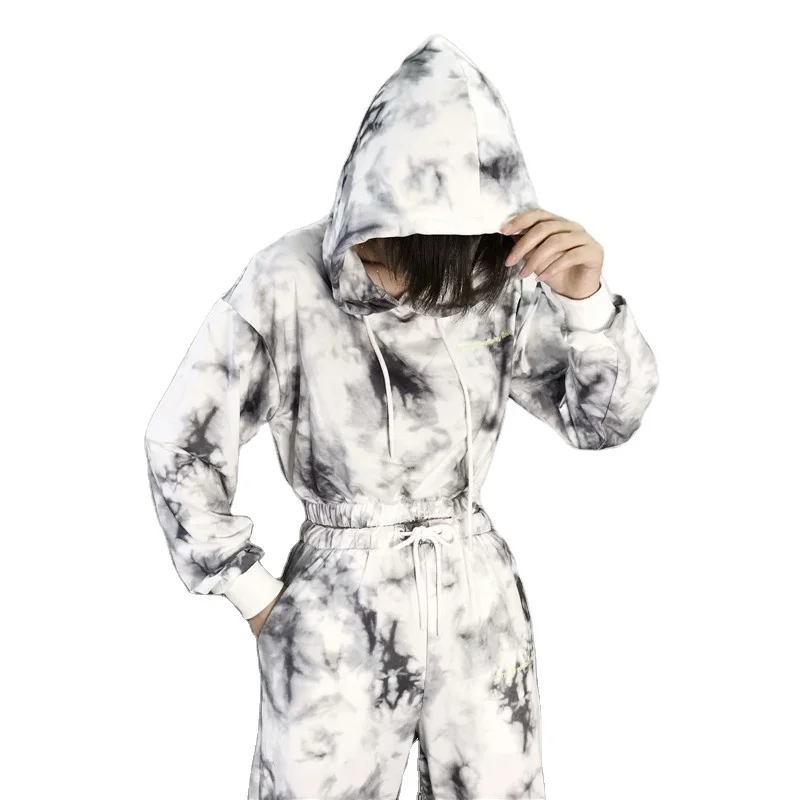 

Women Sweatshirt And Jogging Trousers Women Pants Two Pieces Set Women High Street Vintage Tie-Dyed Print Hoodie