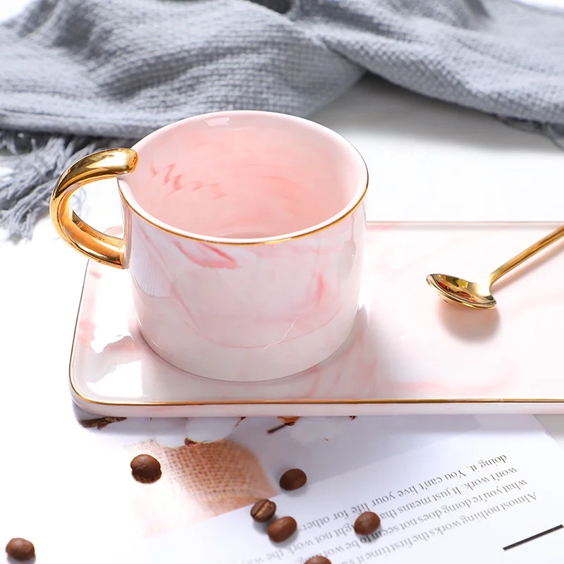 

Nordic style Ins cup and saucer Creative marbled ceramic cup with gold office business coffee cup mug, As picure or customized