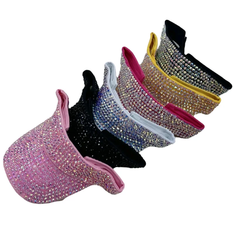 

HV02 Women's holiday sun leisure sunshade summer fashion Rhinestone adjustable luxury visor personality empty cap hat