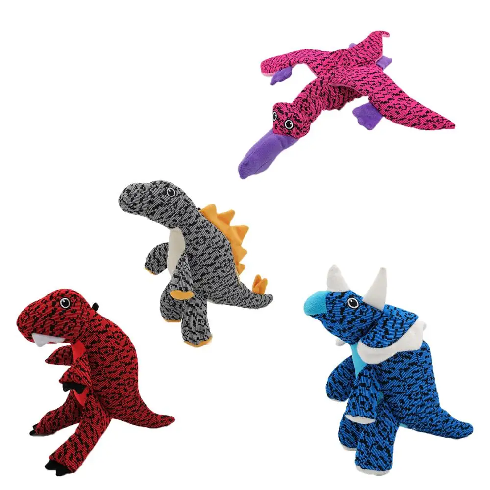 Wholesale dinosaur shaped fun play durable chew squeak pet toy for pet indestructible dog toys