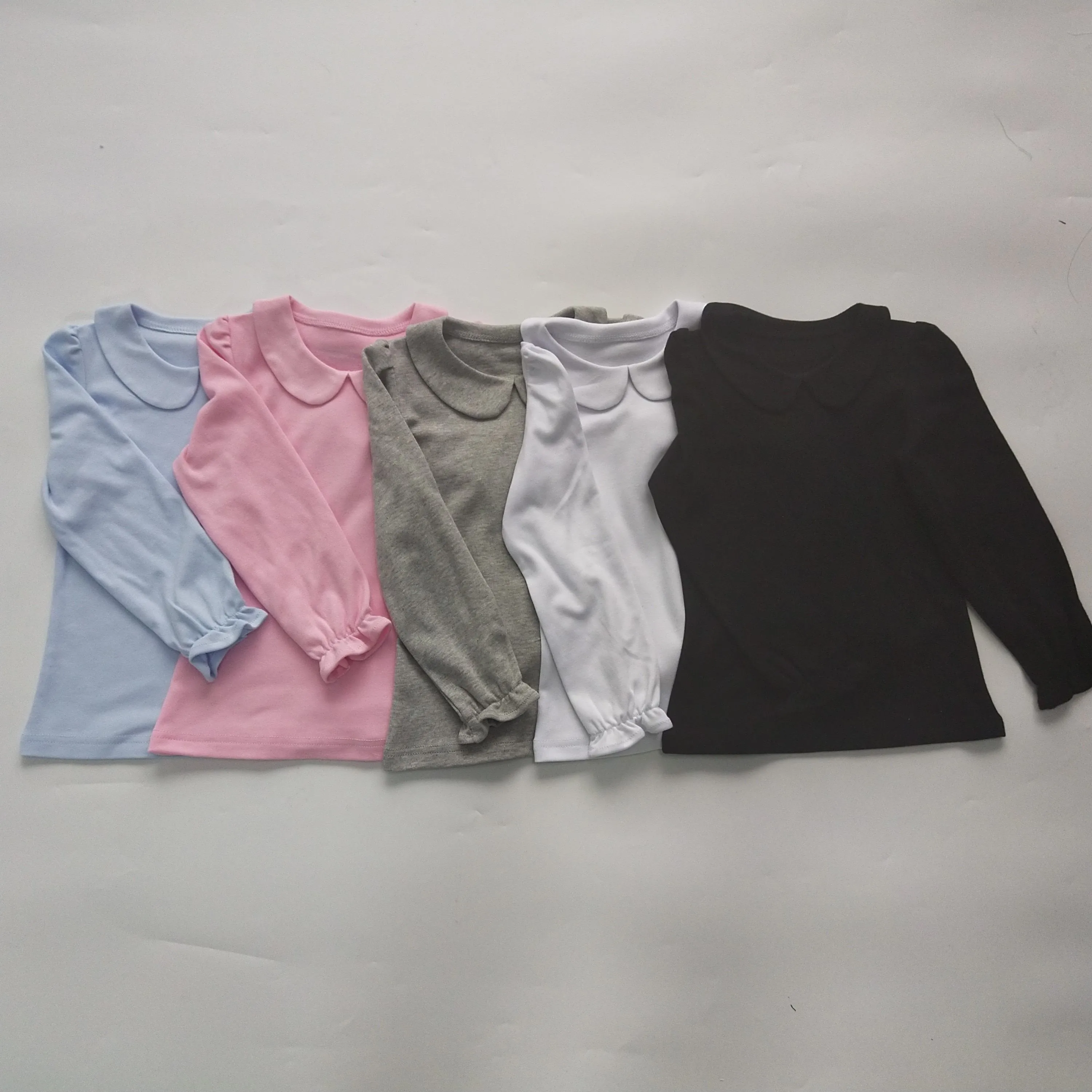 

New summer baby round neck bubble sleeve Long sleeve T shirt baby cotton top solid color bottom shirt 100% cotton bubble sleeve