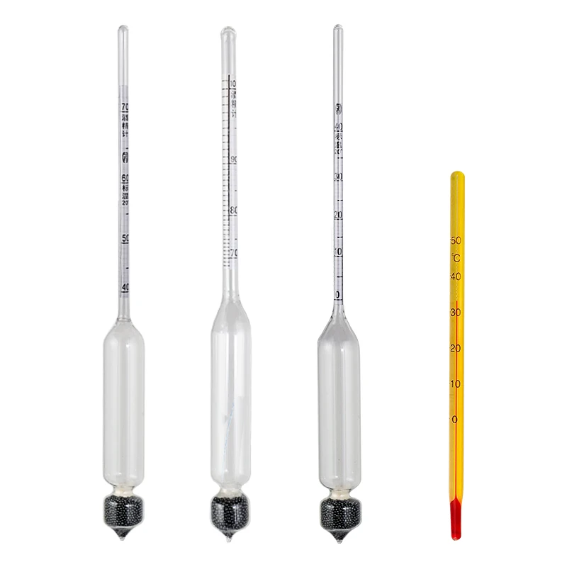 Thermometer Huilier 3 Pcs 0-100% Hydrometer Alcoholmeter Tester Set Alcohol Meter