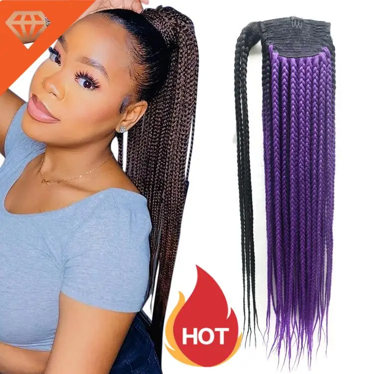 

Novelties 26 Inch top quality ombre Synthetic pre stretched braided hair velcro ponytails for black women, Customize all colors