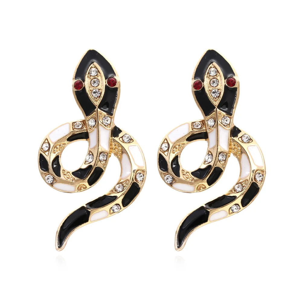 

New product creative contrast color dripping oil cobra earrings cute temperament alloy diamond earrings small animal earrings