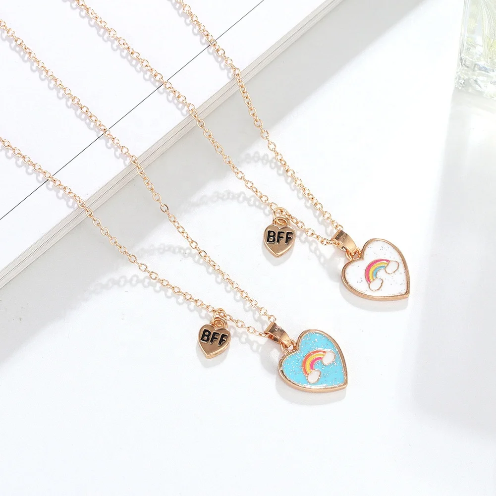 

Cute best friend alloy enamel best friend pendant necklace set Rainbow Enamel Bff Necklaces jewelry set