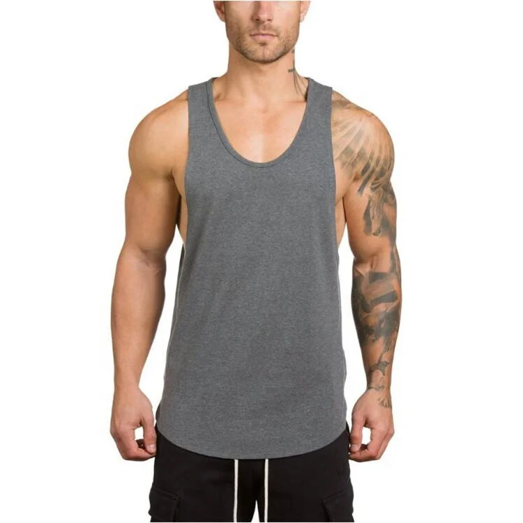 Factory price Summer dry fit sports gym bamboo blank plain stretch men tank tops