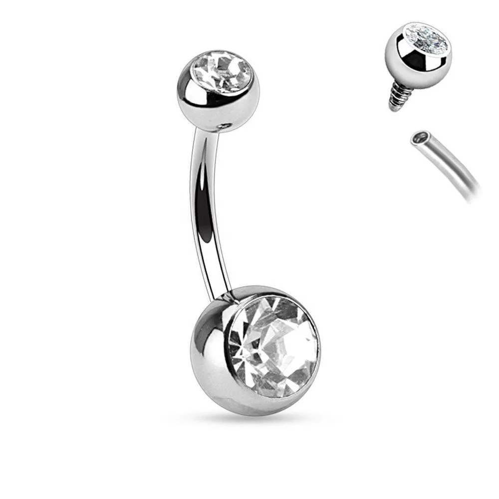 

G23 Internally Beautiful Navel Piercing Ring Threaded High Polish Titanium G23 Crystal Navel Piercing Jewelry