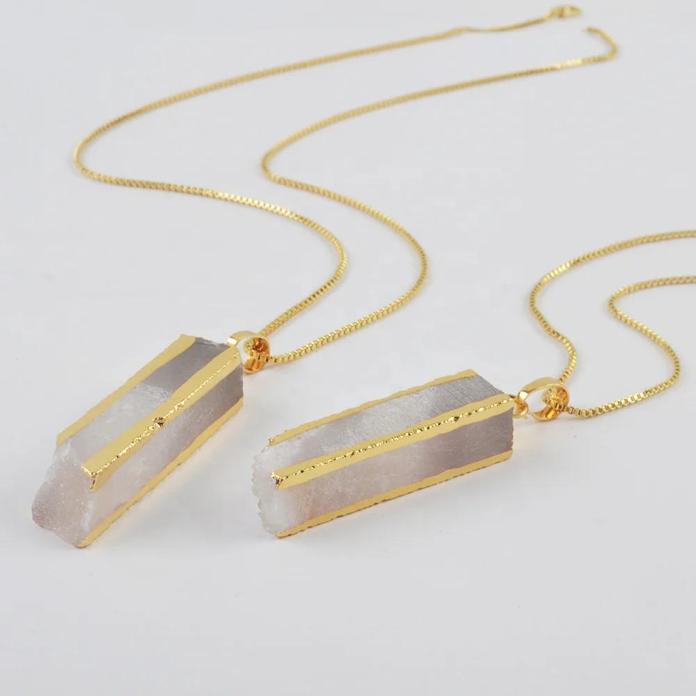 

G1999 natural agate slices cuboid stone pendant necklace gold plated jewelry