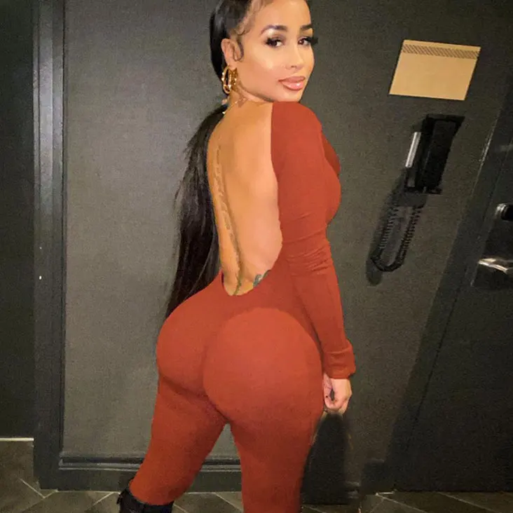 

FS3477A Sexy backless jumpsuits bodycon long sleeve jumpsuits hot sale women streetwear