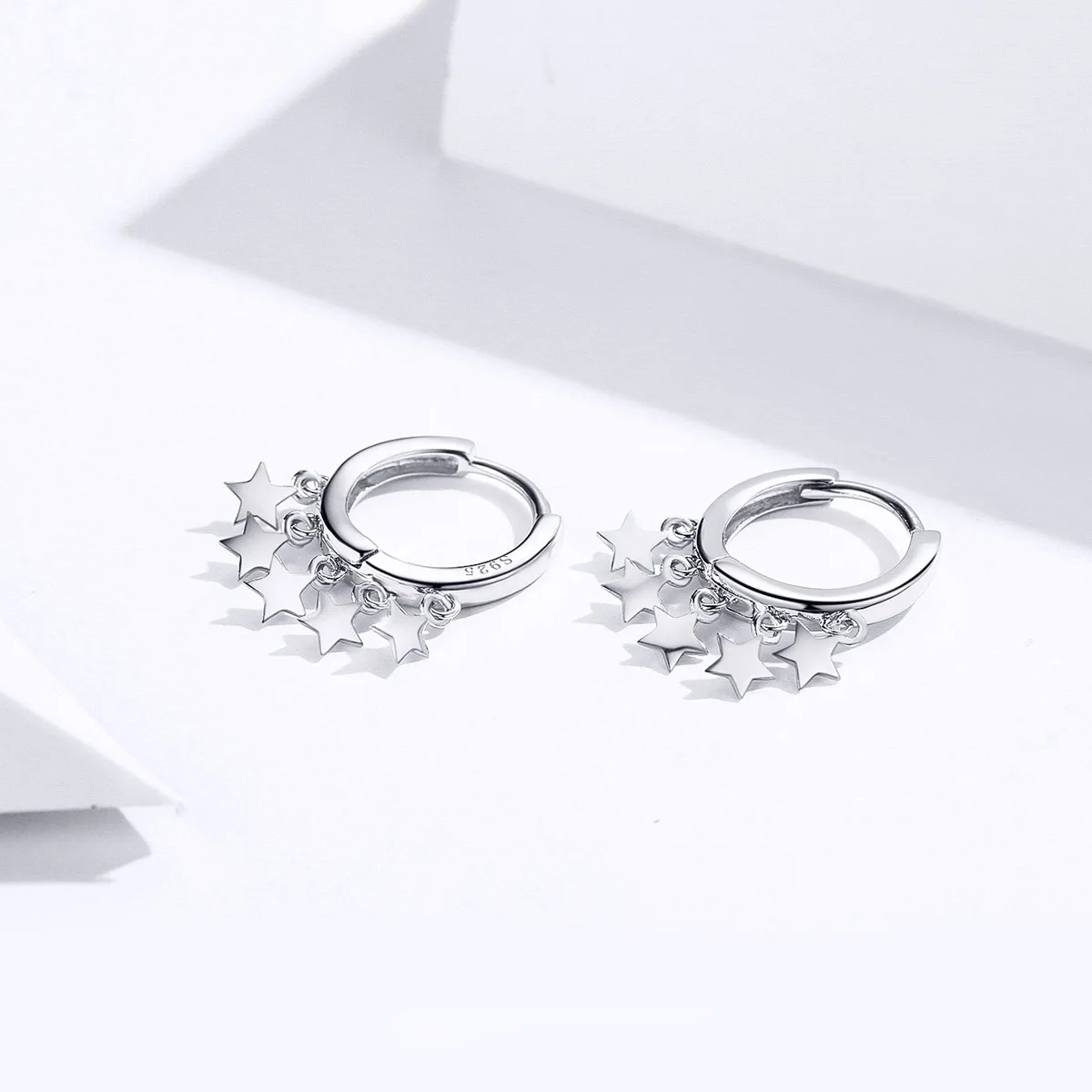 

Shiny Jewelry Minimalist Stars 925 Sterling Silver Hoop Earrings