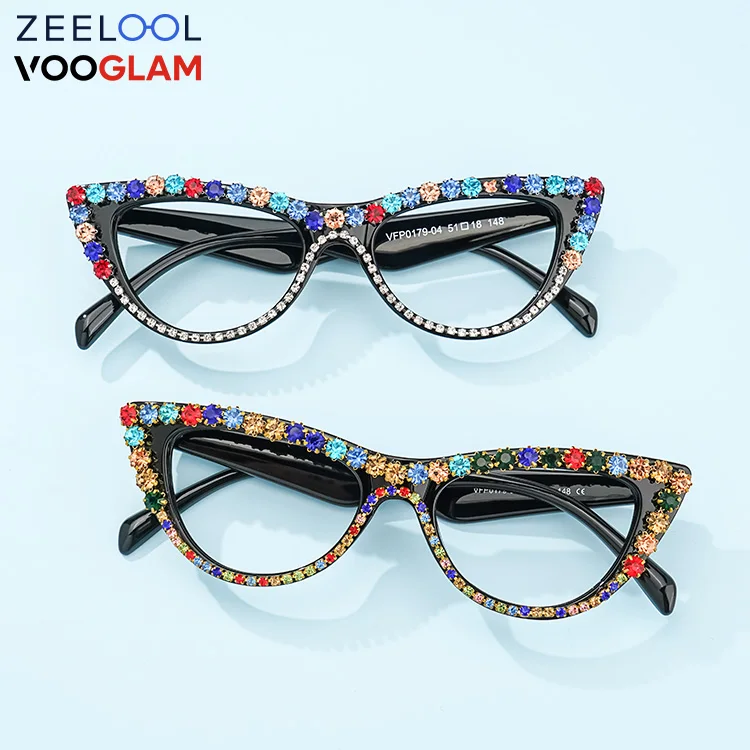

Zeelool Ladies Plastic Colorful Rhinestone Shining Butterfly Cateye Floral Glasses Frame Spectacles