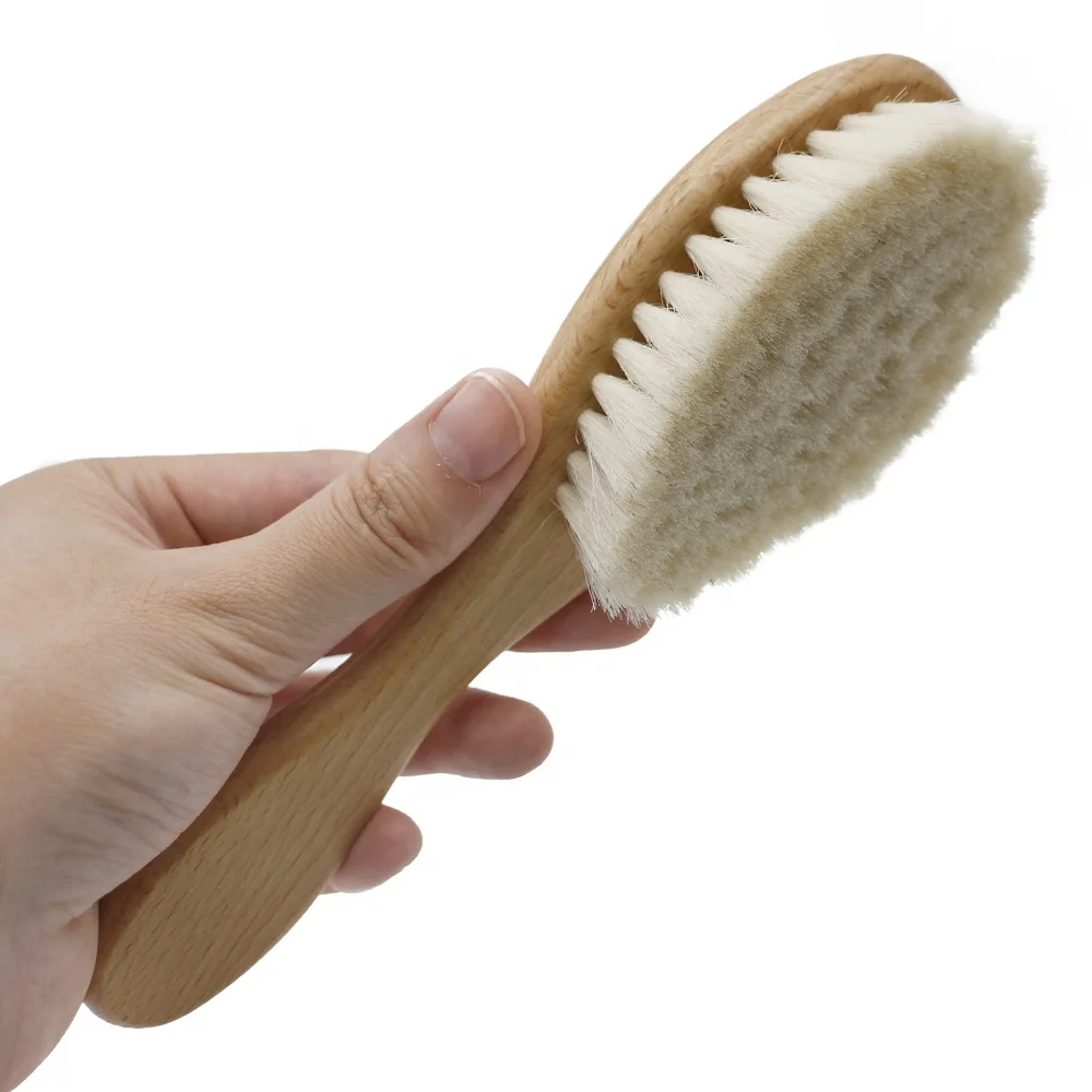 

High quality beech wood and goat hair baby brush 100% natural cleaning baby hair brush, Brown