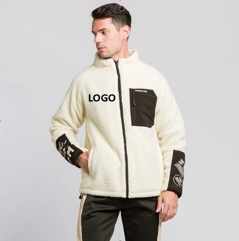 

Hot Selling Contrast Color Patchwork Full Zipper Men Tracksuit Jacket Custom Winter Plush Warm Cardigan, As picture