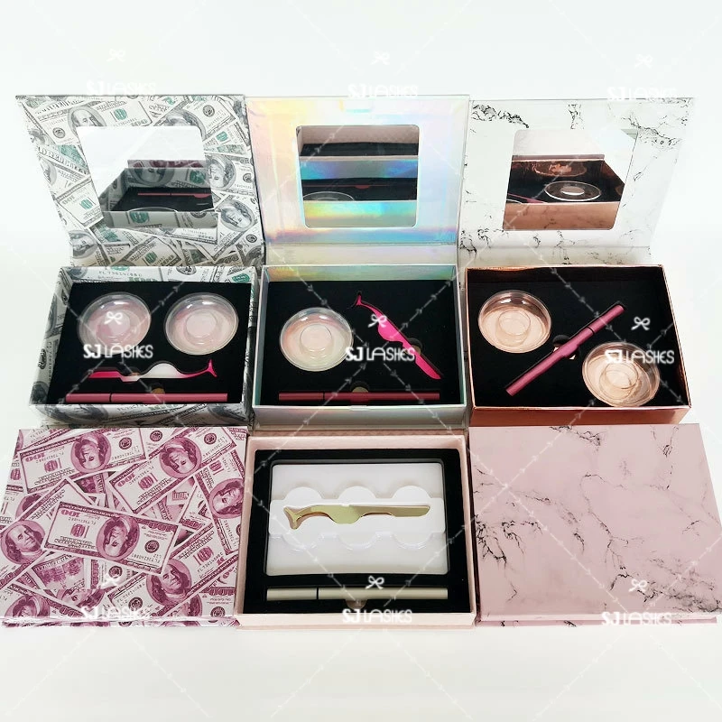 

Eyelash Set Storage Box With Mirror Dollar Bills Marble Eyeliner Aid Tweezers Glue Free Combination Makeup Boxes 3D Mink Lashes, Natural black 3d mink eyelashes