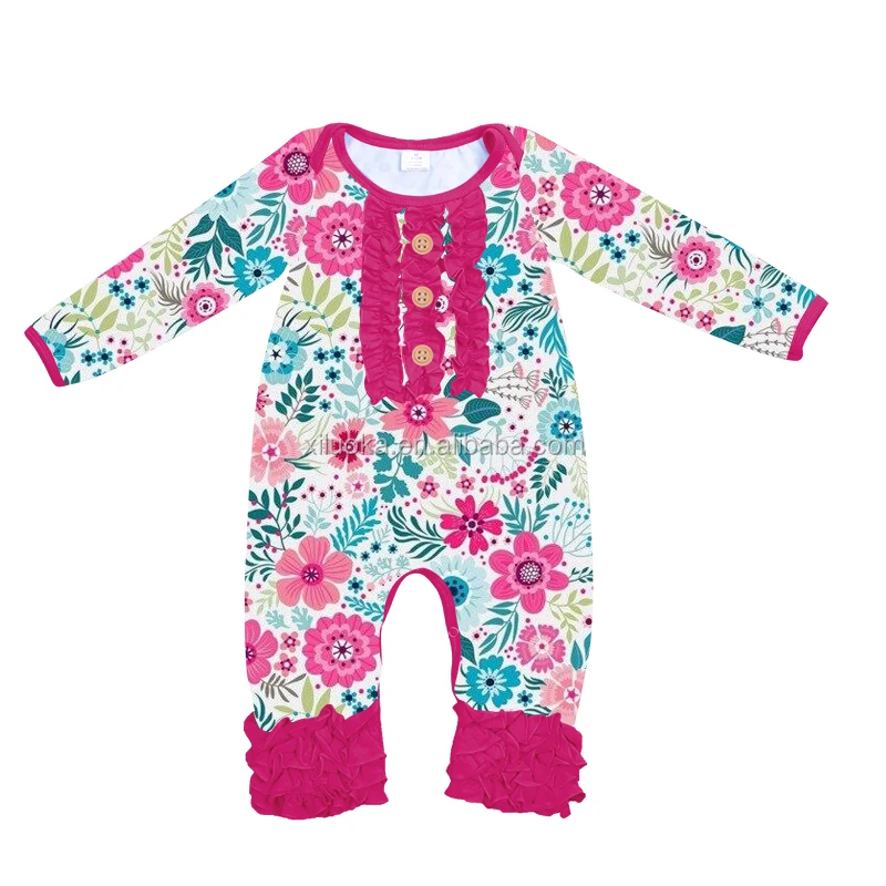 

Wholesale Price Infant Ruffle Clothing Long Sleeve Baby Girl Floral Jumpsuit